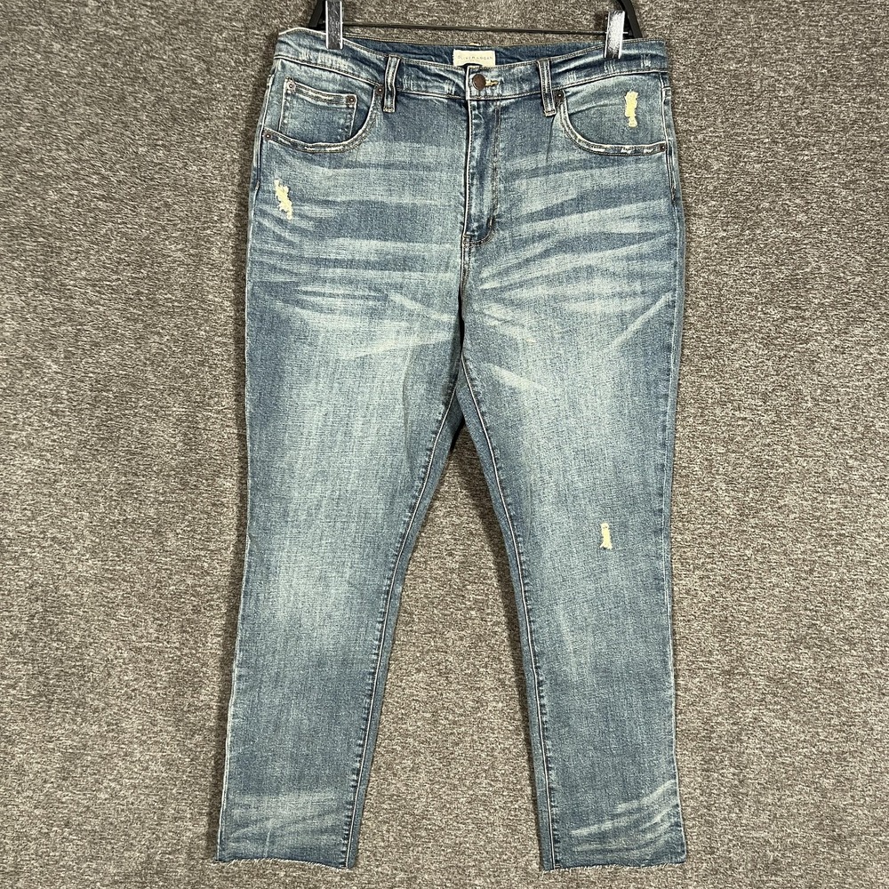 Oliver Logan Jeans Womens 32 Blue Crosby‎ Relax Taper Distressed Stretch Denim